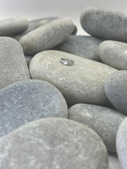 Platinum Plated Round Huggie Hoop with Clear Stones